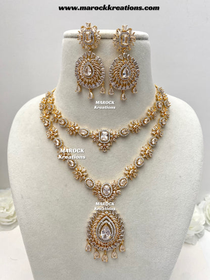 Farhat Golden American Diamond Necklace set