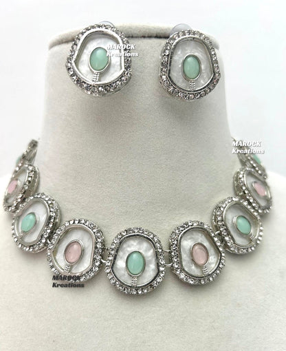 Silver stone Necklace set