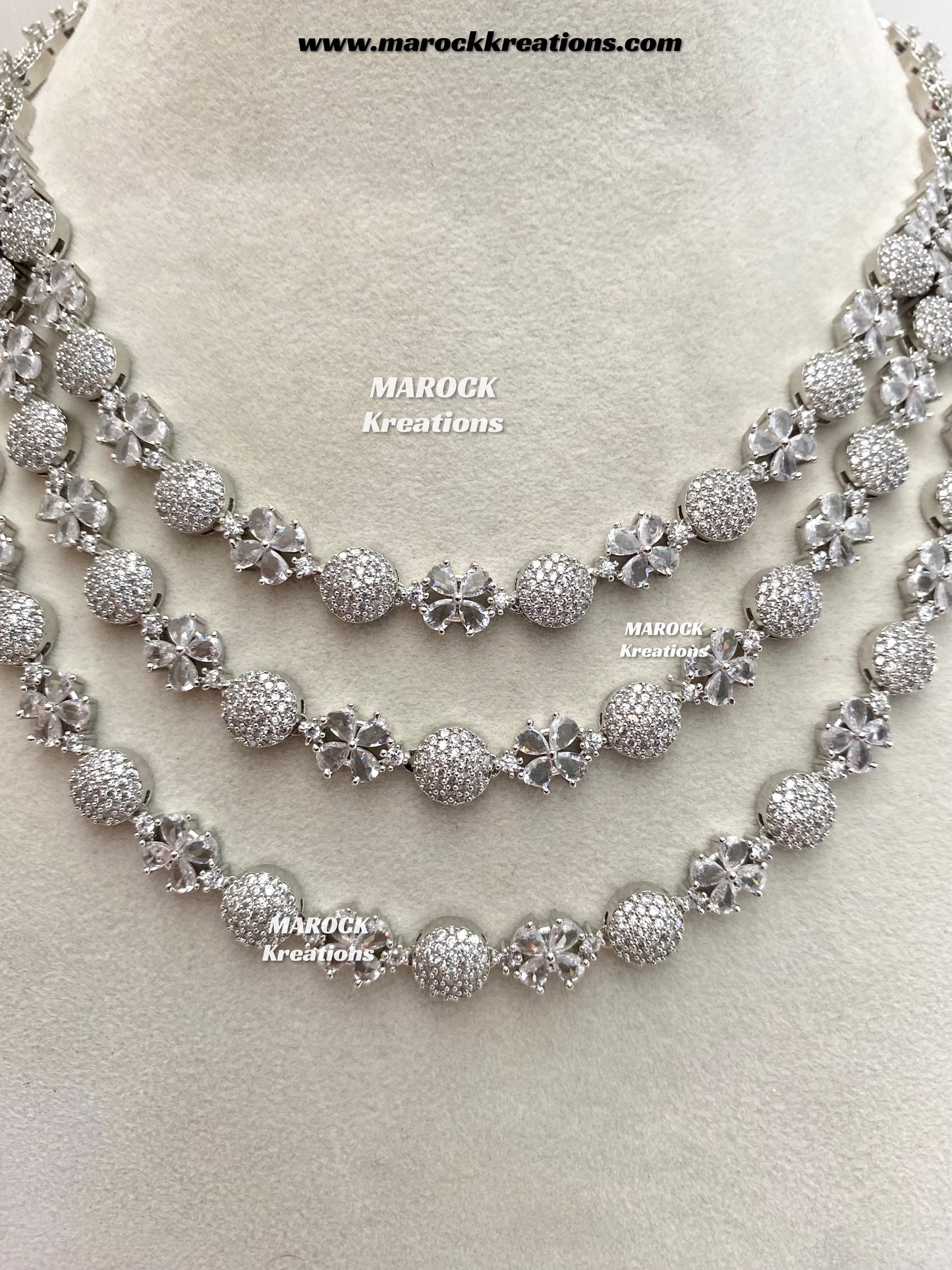 Kristin Silver American Diamond triple layer Necklace set