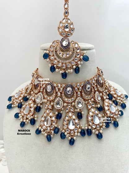 Kaniz Premium Quality Rose Gold Kundan Meenakari Choker/Necklace set