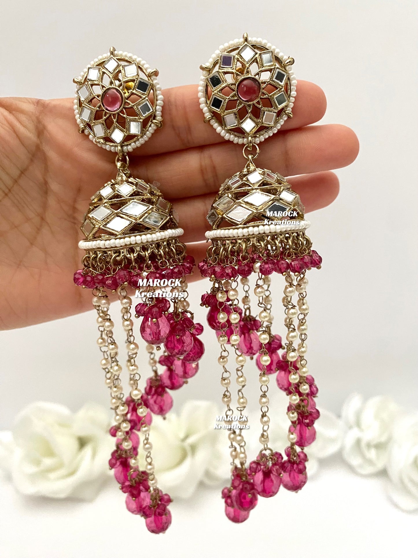 Antique Gold Mirror Statement Jhumki long Earrings