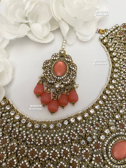 Antique Gold Pakistani Coral Necklace set