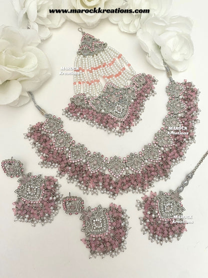 Aisha Silver Pakistani Necklace set with Passa