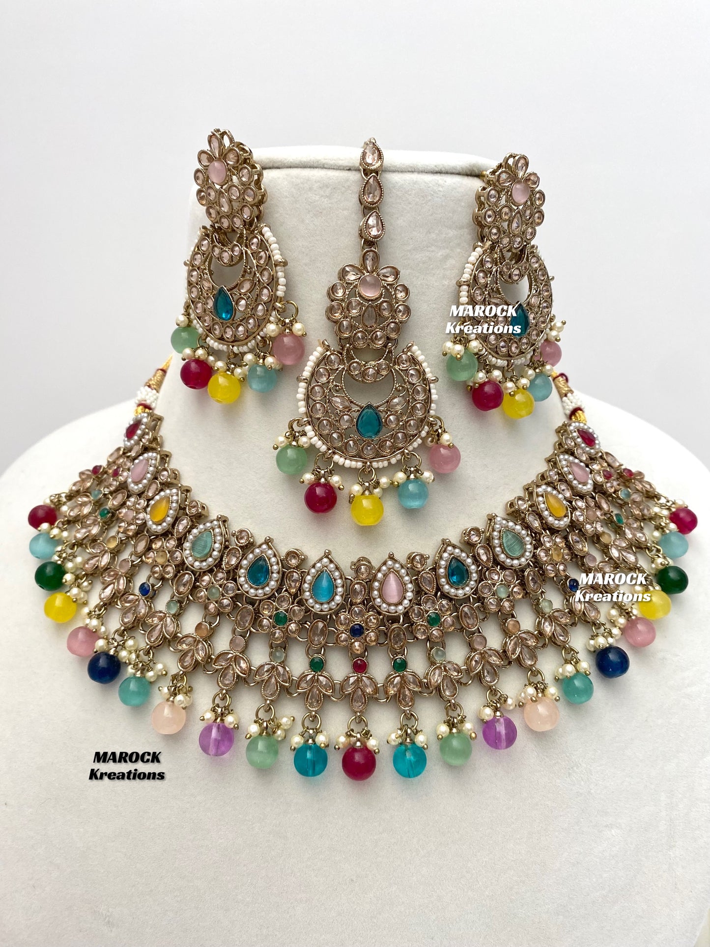 Sadhna Antique Gold Polki Necklace set