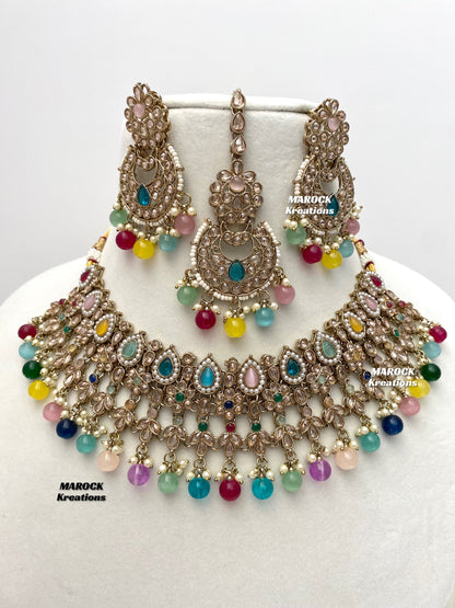 Sadhna Antique Gold Polki Necklace set