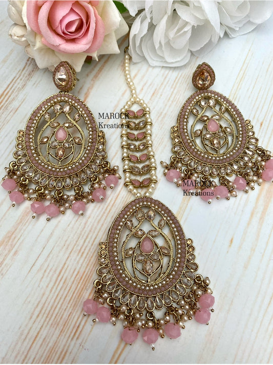 Antique Gold Polki Earrings and tikka set