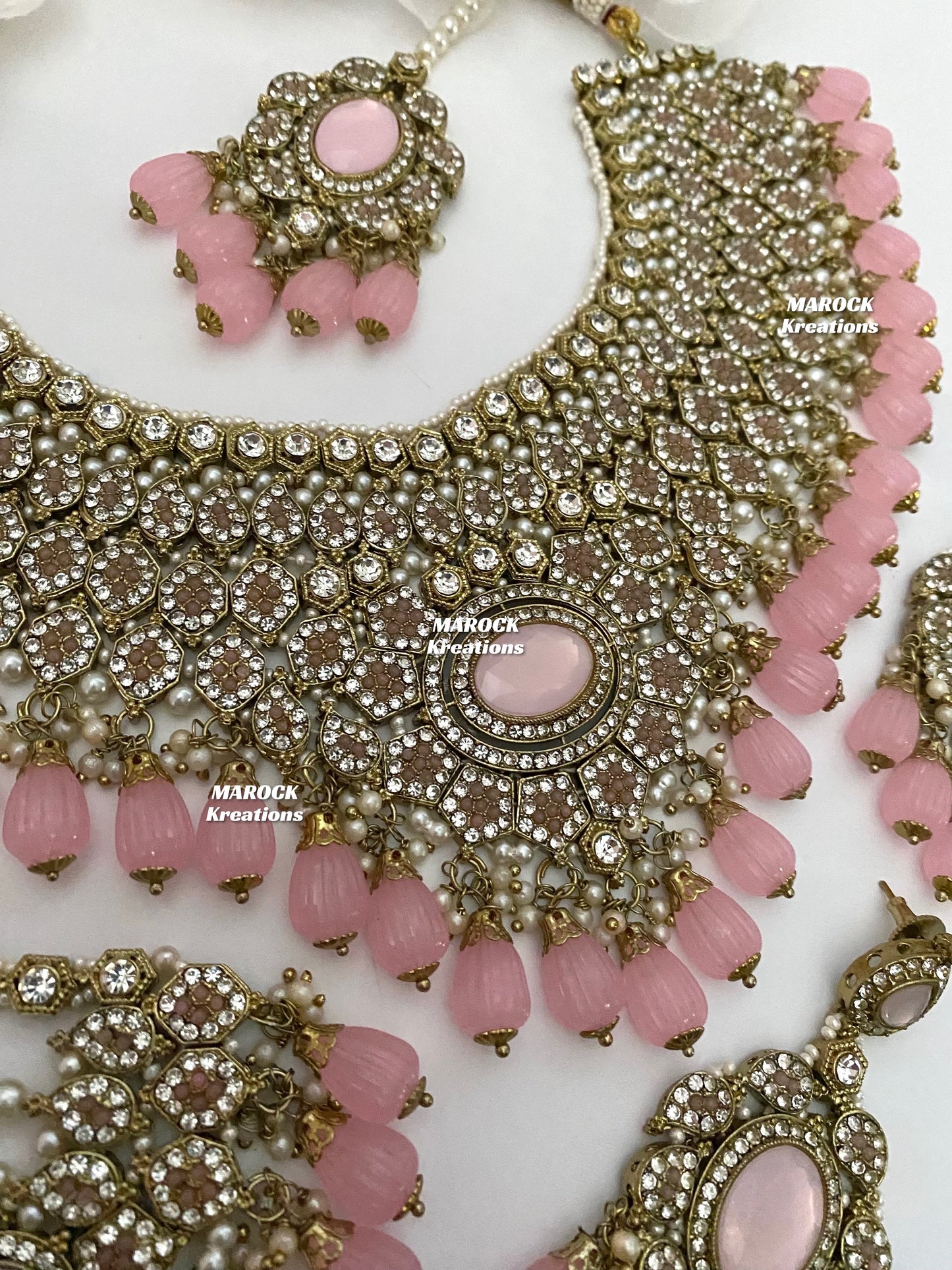 Antique Gold Pakistani Pink Necklace set