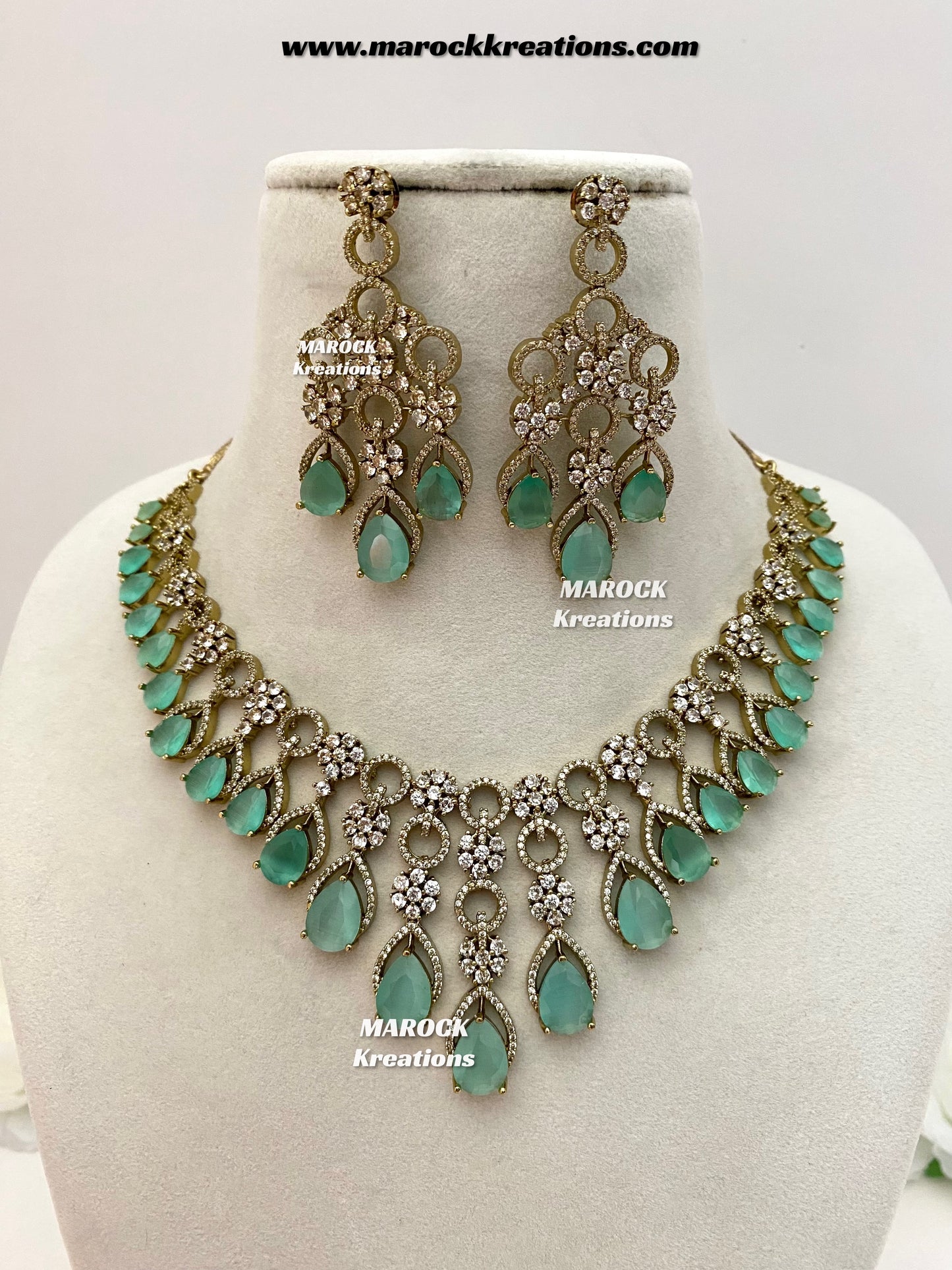 Anshika Antique Gold American Diamond Statement Necklace set