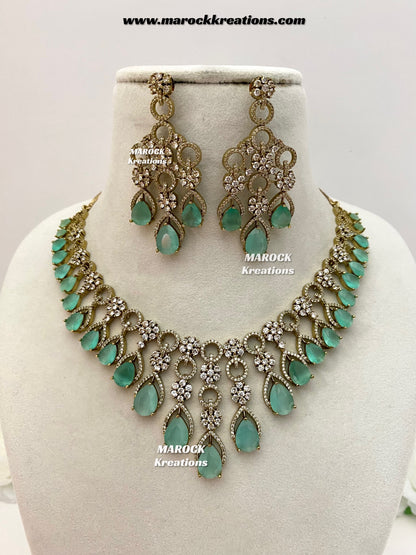 Anshika Antique Gold American Diamond Statement Necklace set