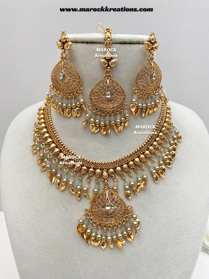 Diya Premium Quality Gold Plated peepal patti necklace set