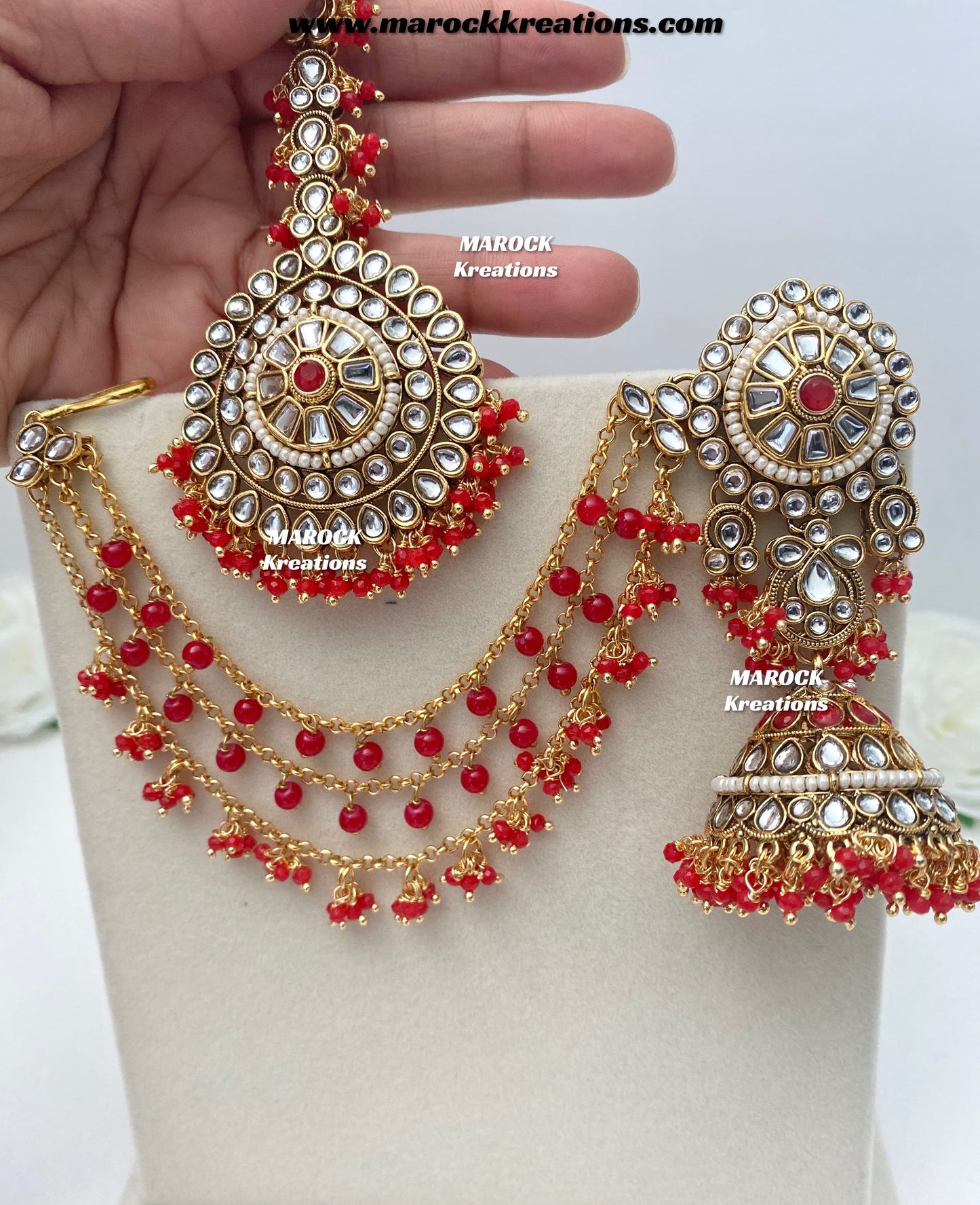 Elora Premium Quality Kundan bahubali Statement Earrings and tikka set