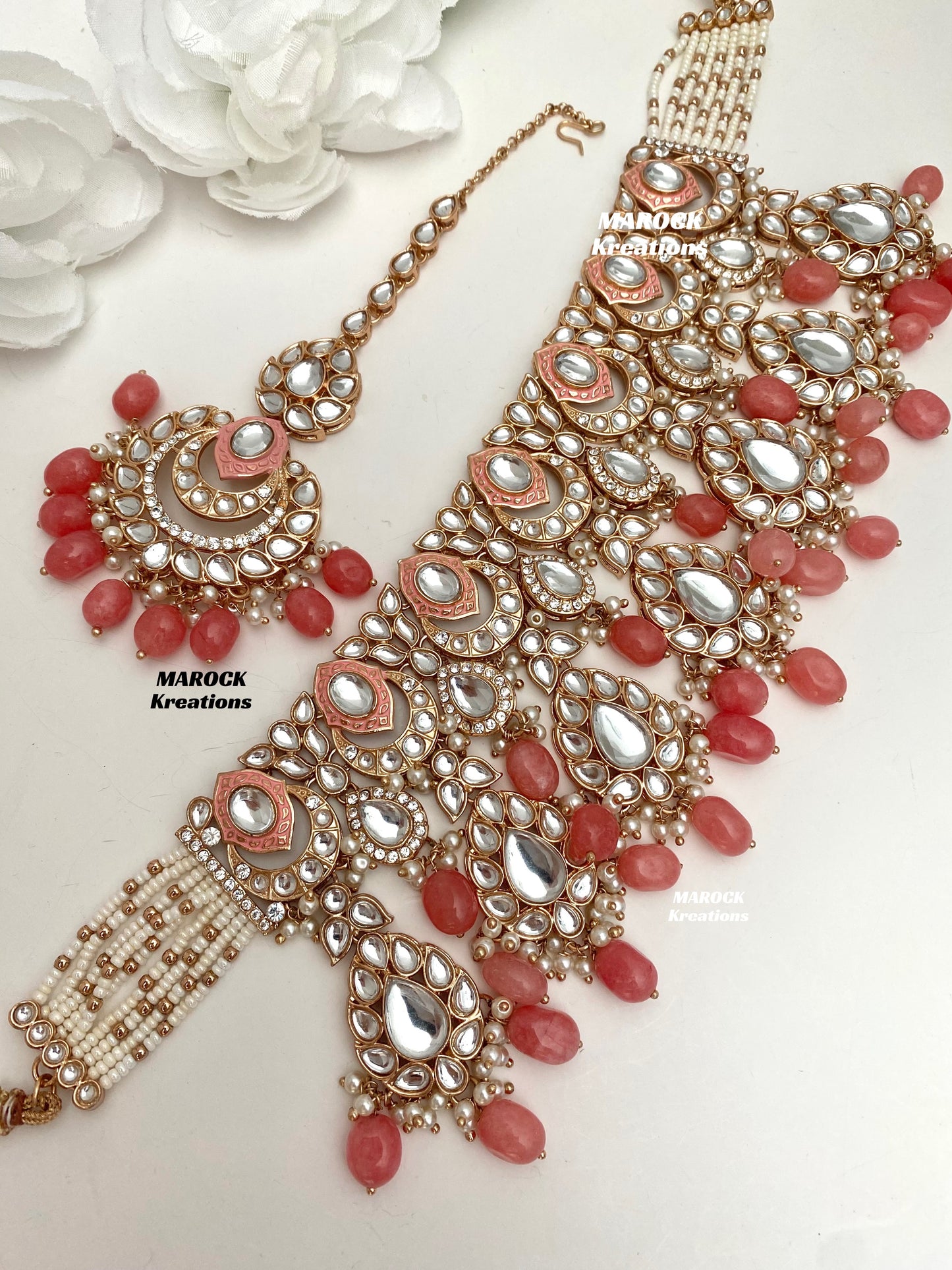 Kaniz Premium Quality Rose Gold Kundan Meenakari Choker/Necklace set