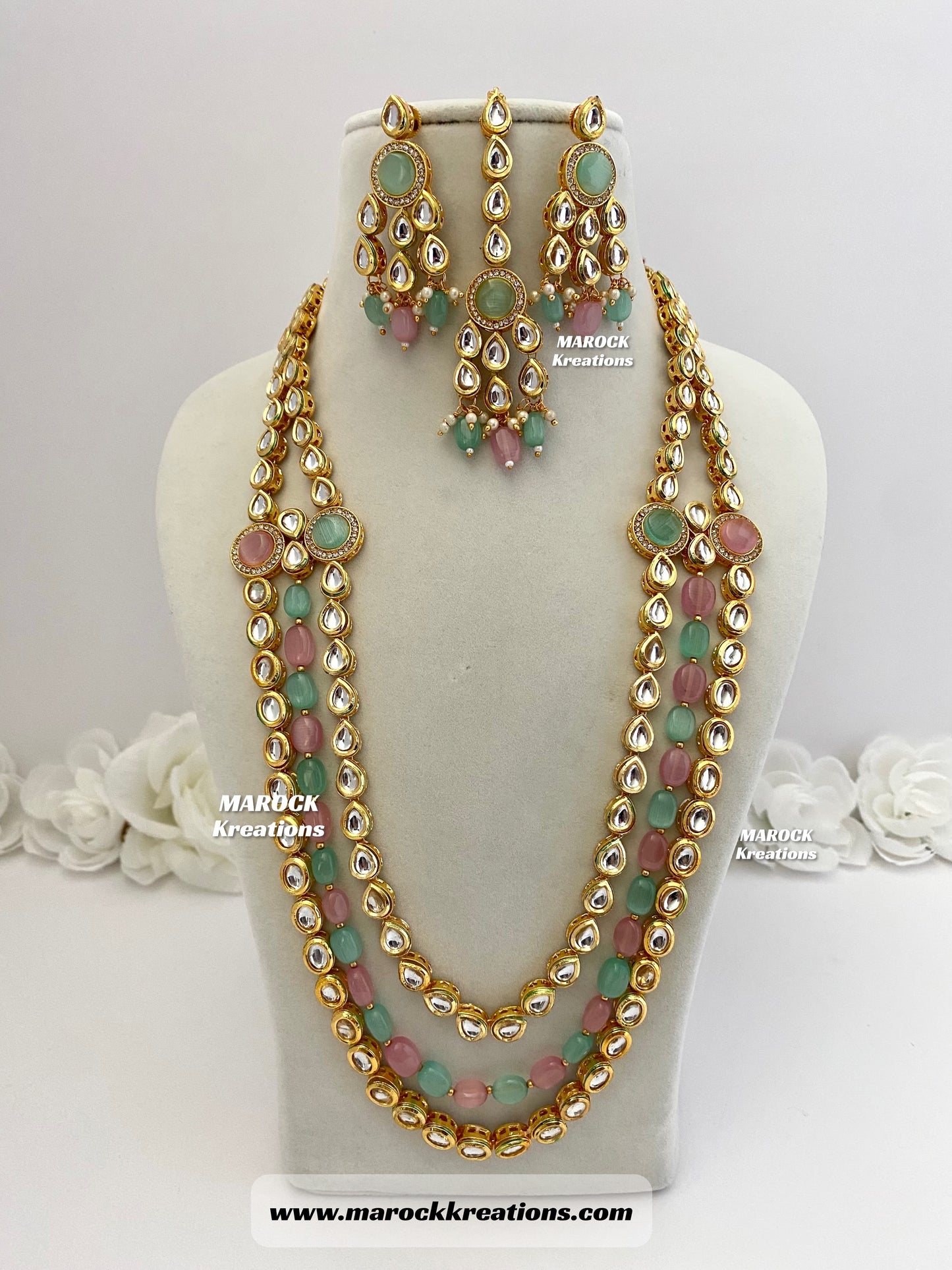 Kundan and Monalisa Rani Haar/Long necklace (Back side Meenakari)