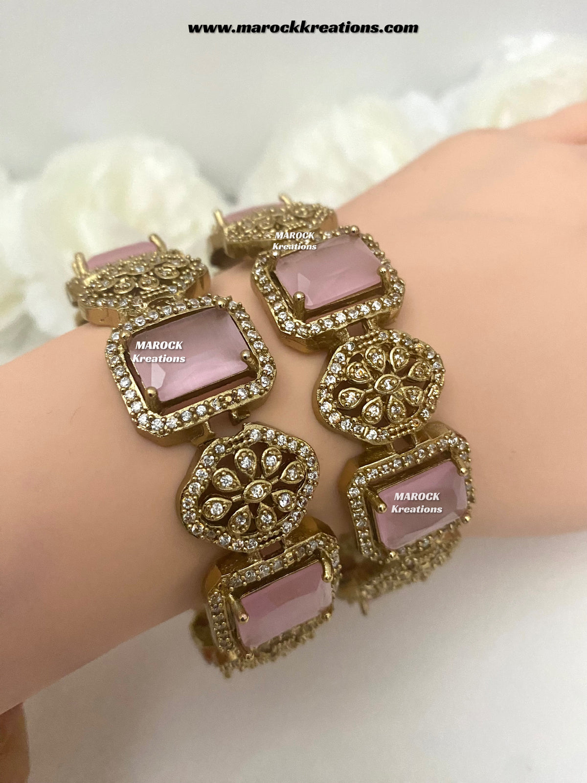 Trispa Antique Gold American Diamond Statement Bangles/Kade
