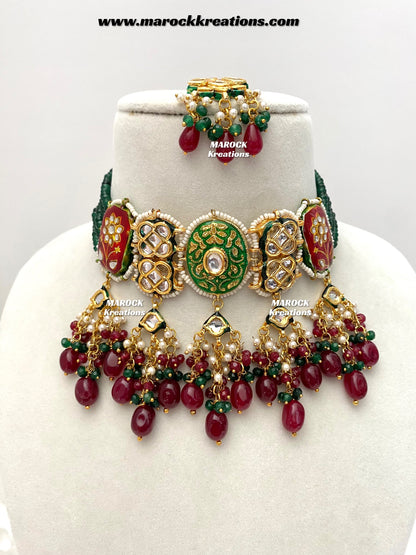 Shehnaaz Premium Quality Thappa Kundan Meenakari trendy choker set