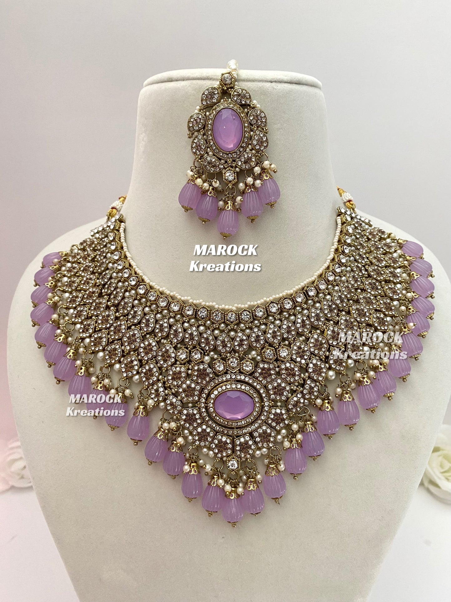 Antique Gold Pakistani Lavender Necklace set