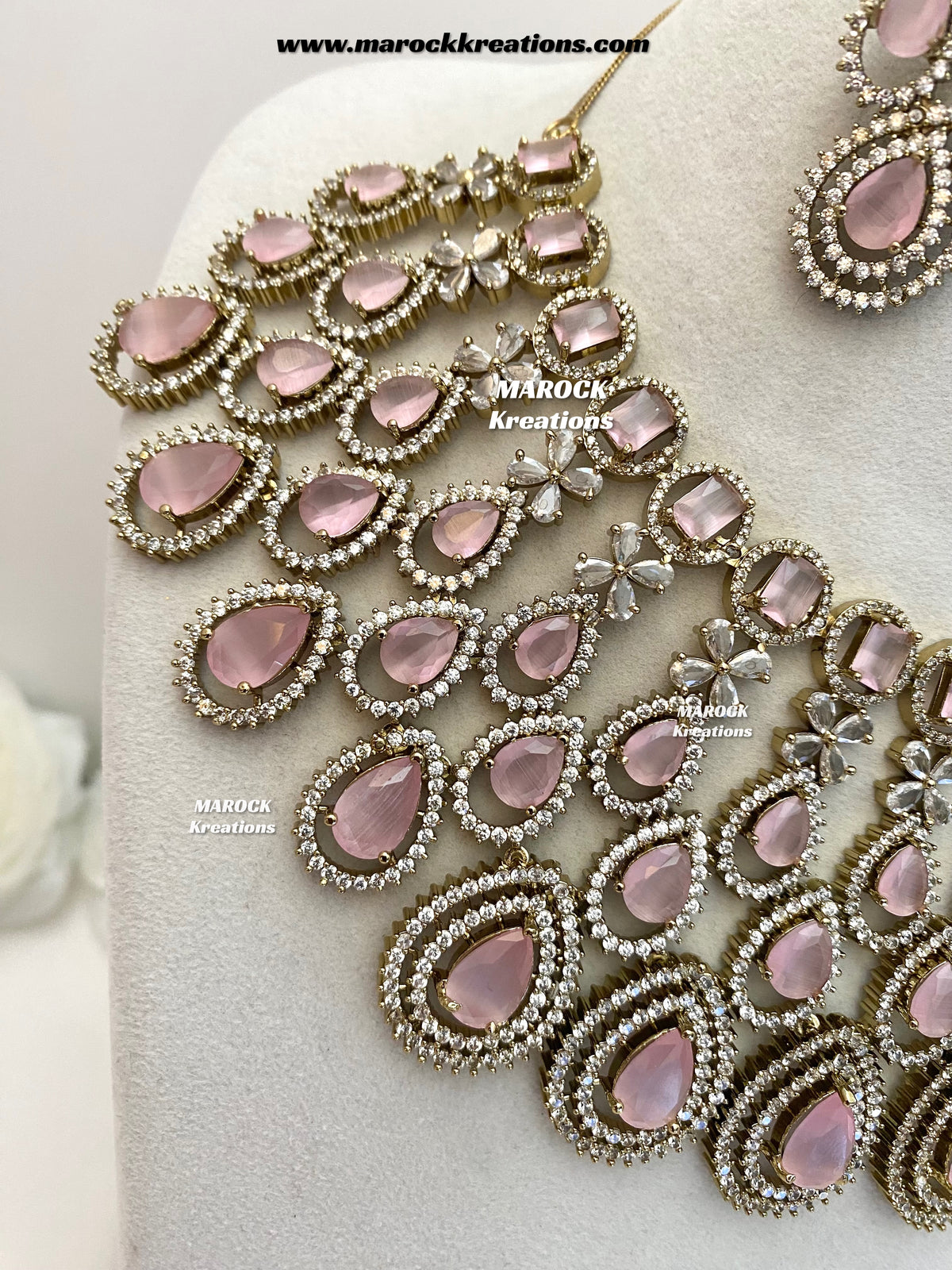 Tushita Antique Gold American Diamond Statement Necklace set/Bridal set