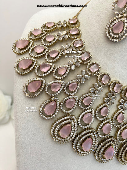 Tushita Antique Gold American Diamond Statement Necklace set/Bridal set
