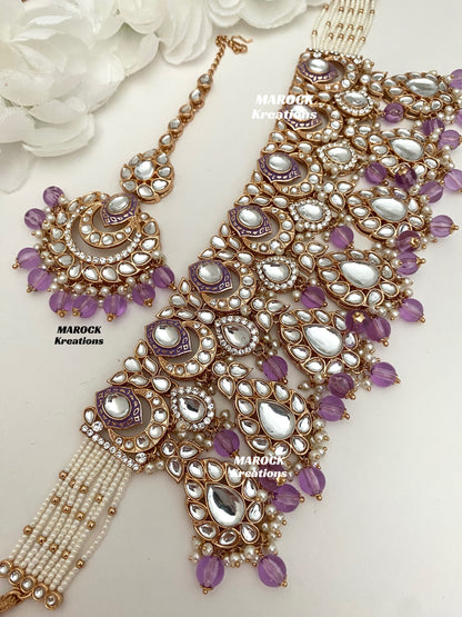 Kaniz Premium Quality Rose Gold Kundan Meenakari Choker/Necklace set