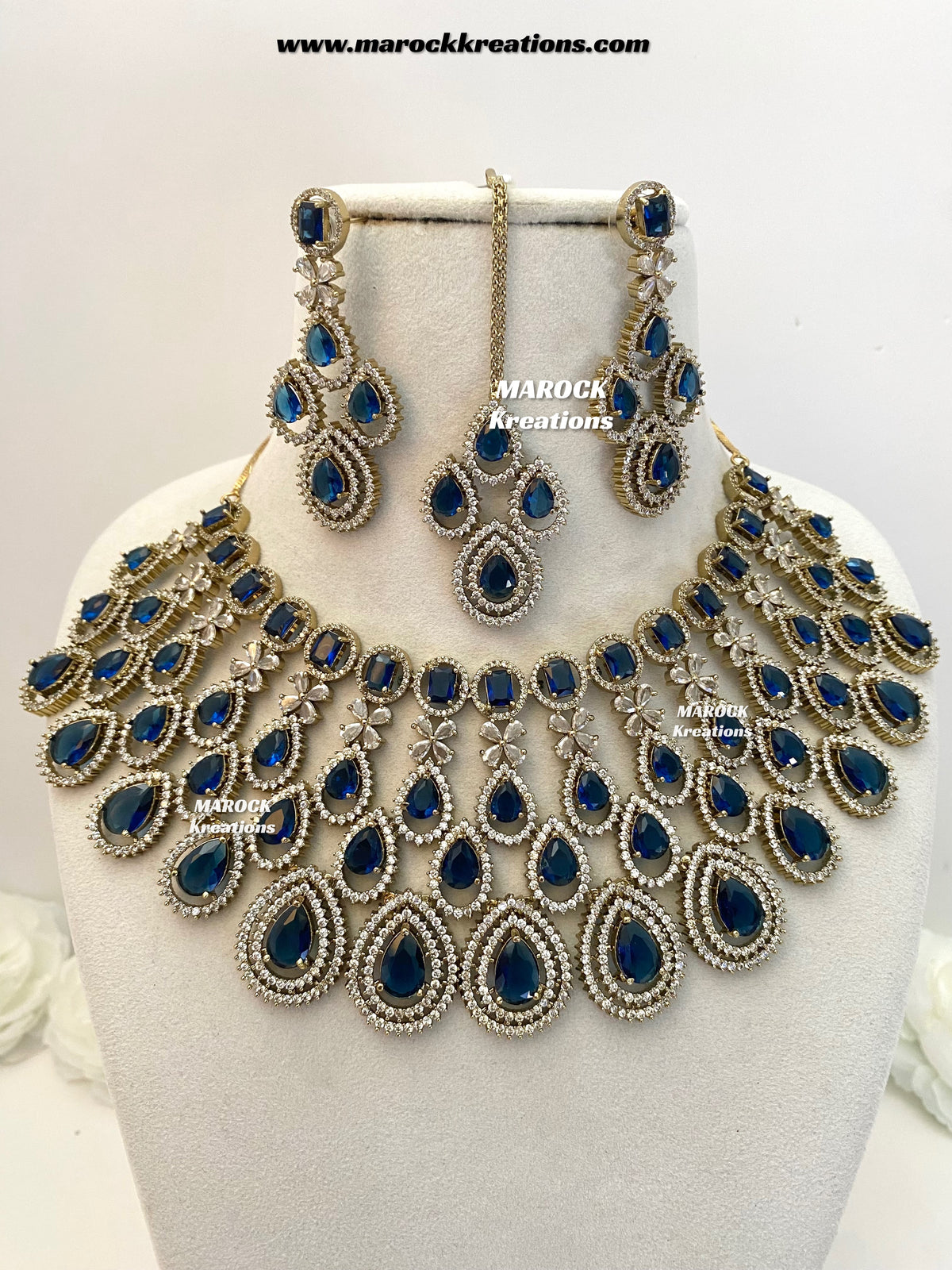 Tushita Antique Gold American Diamond Statement Necklace set/Bridal set