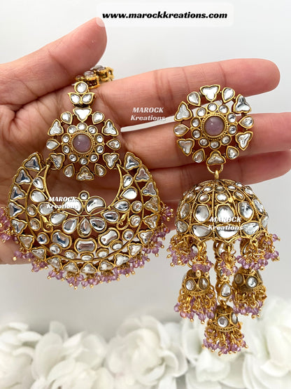 Disha Premium Quality Kundan Statement Earrings and tikka set