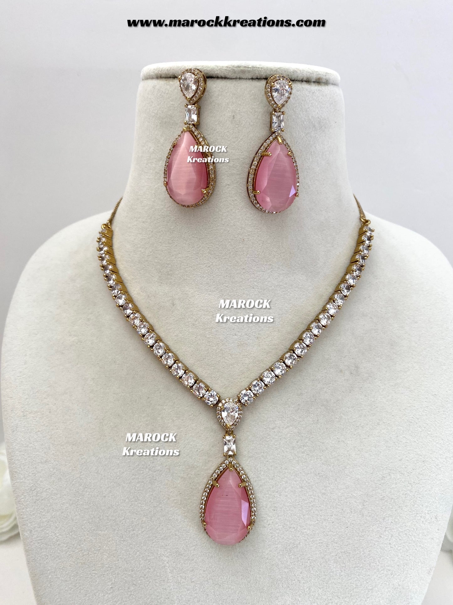 Ambreen Antique Gold American Diamond Necklace set
