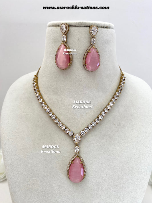 Ambreen Antique Gold American Diamond Necklace set