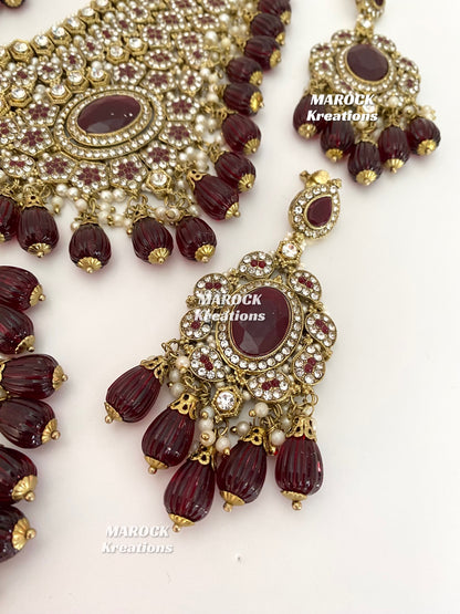 Antique Gold Pakistani Maroon Necklace set