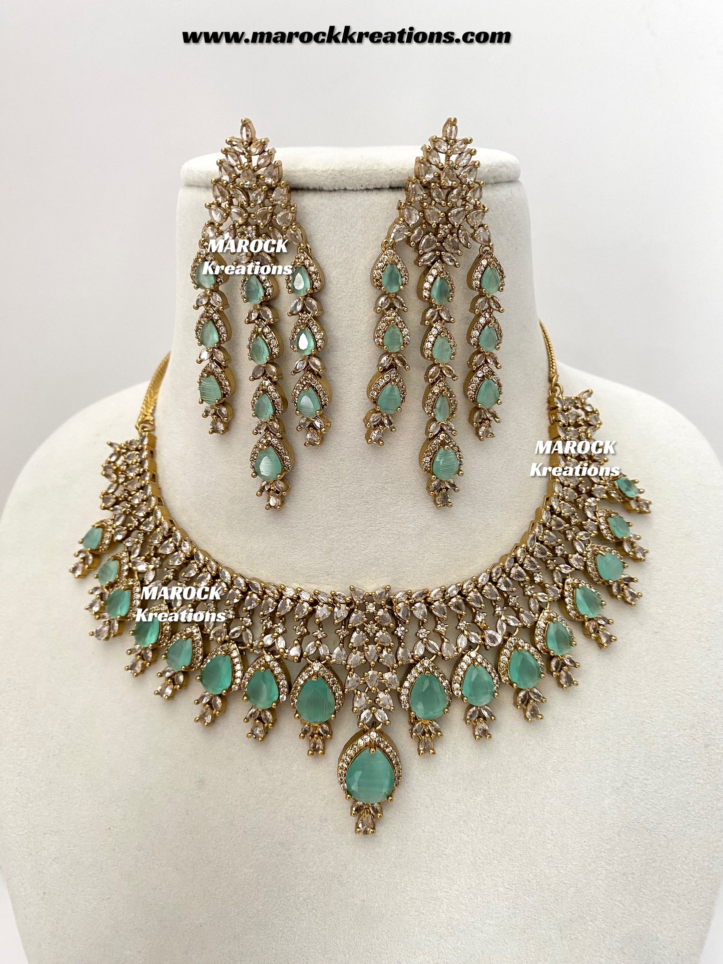 Naima Antique Gold American diamond Statement Necklace set