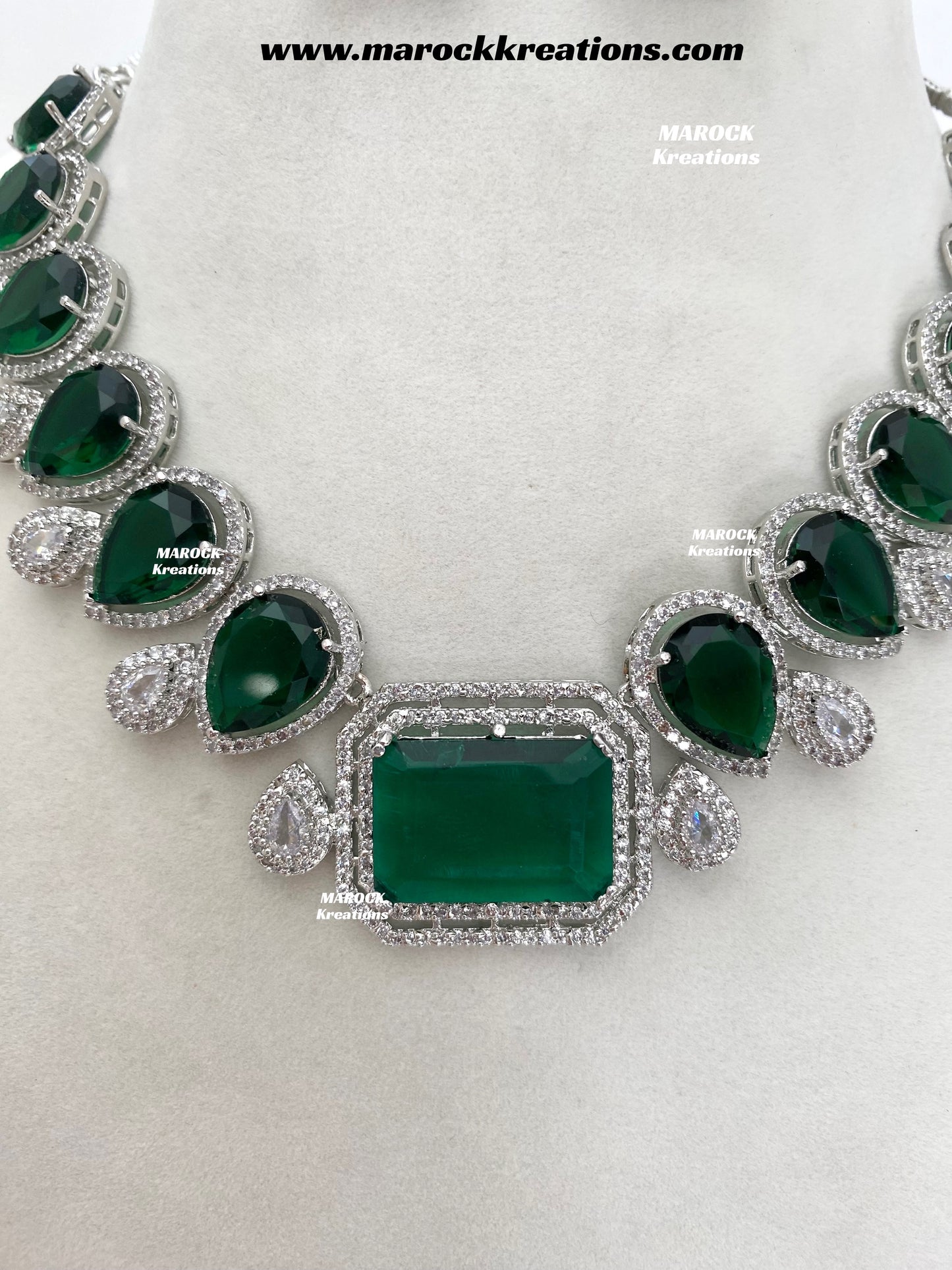 Fariha Silver American Diamond Necklace set
