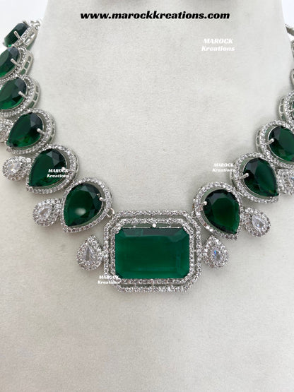 Fariha Silver American Diamond Necklace set