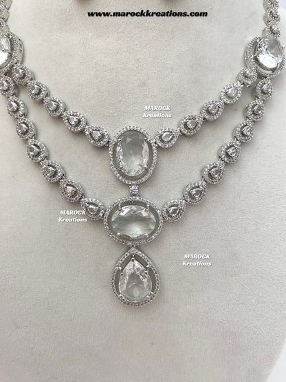 Zehra Silver American Diamond Double layer Necklace set