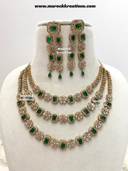 Arvin Antique Gold American Diamond triple layer Statement Necklace set