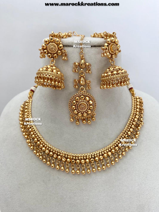 Nazrin Premium Quality Gold Plated necklace set/Earchains/ Saharey attached with Earrings