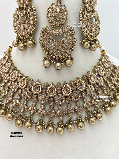 Sadhna Antique Gold Polki Necklace set