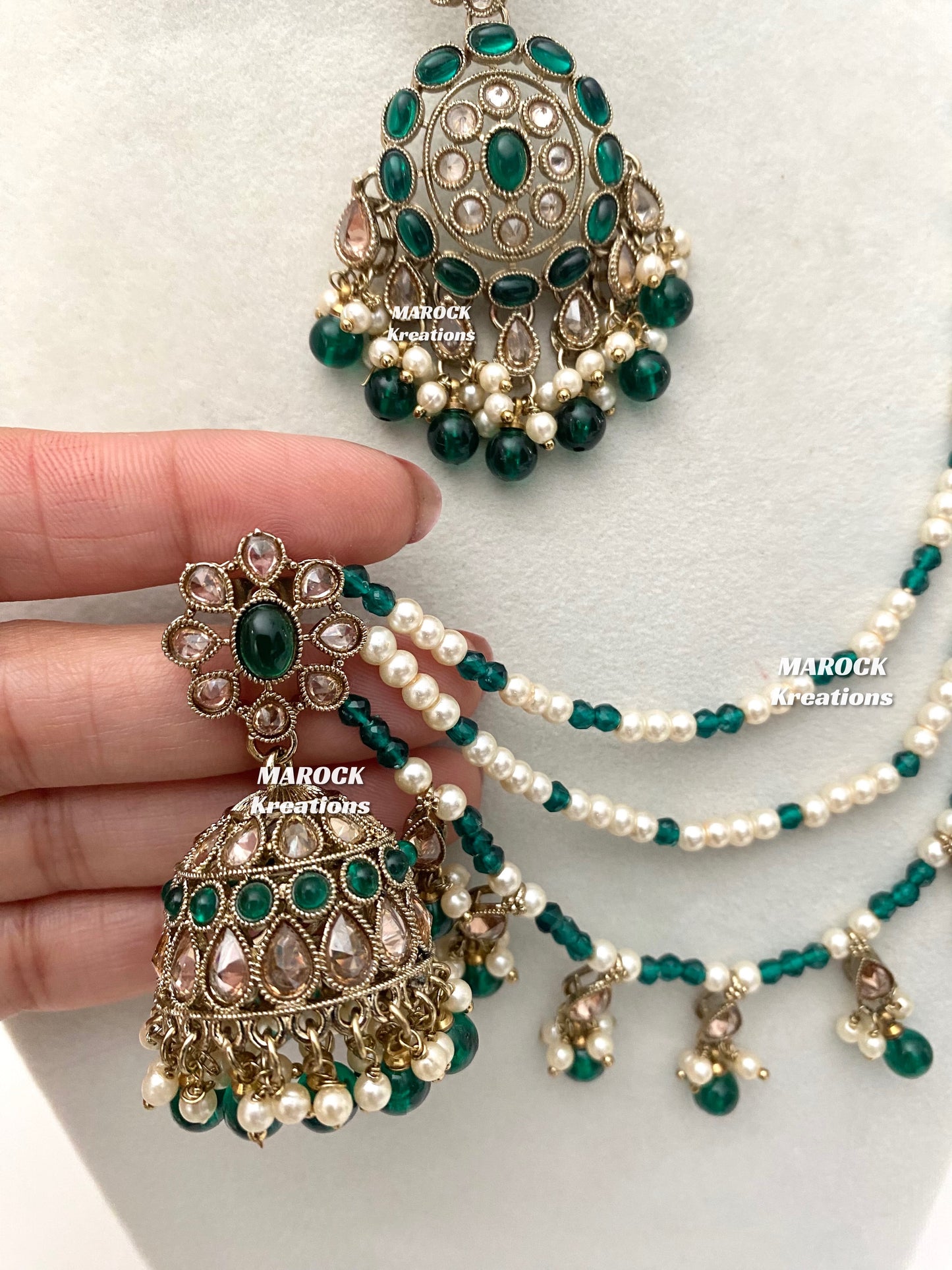 Leela Polki Bahubali Jhumki Earrings and tikka set