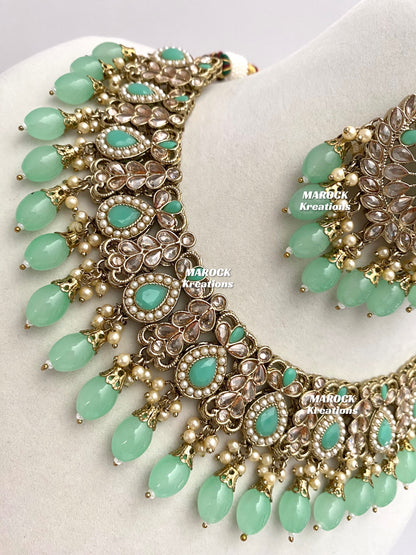 Antique Gold/Mint Polki Necklace set