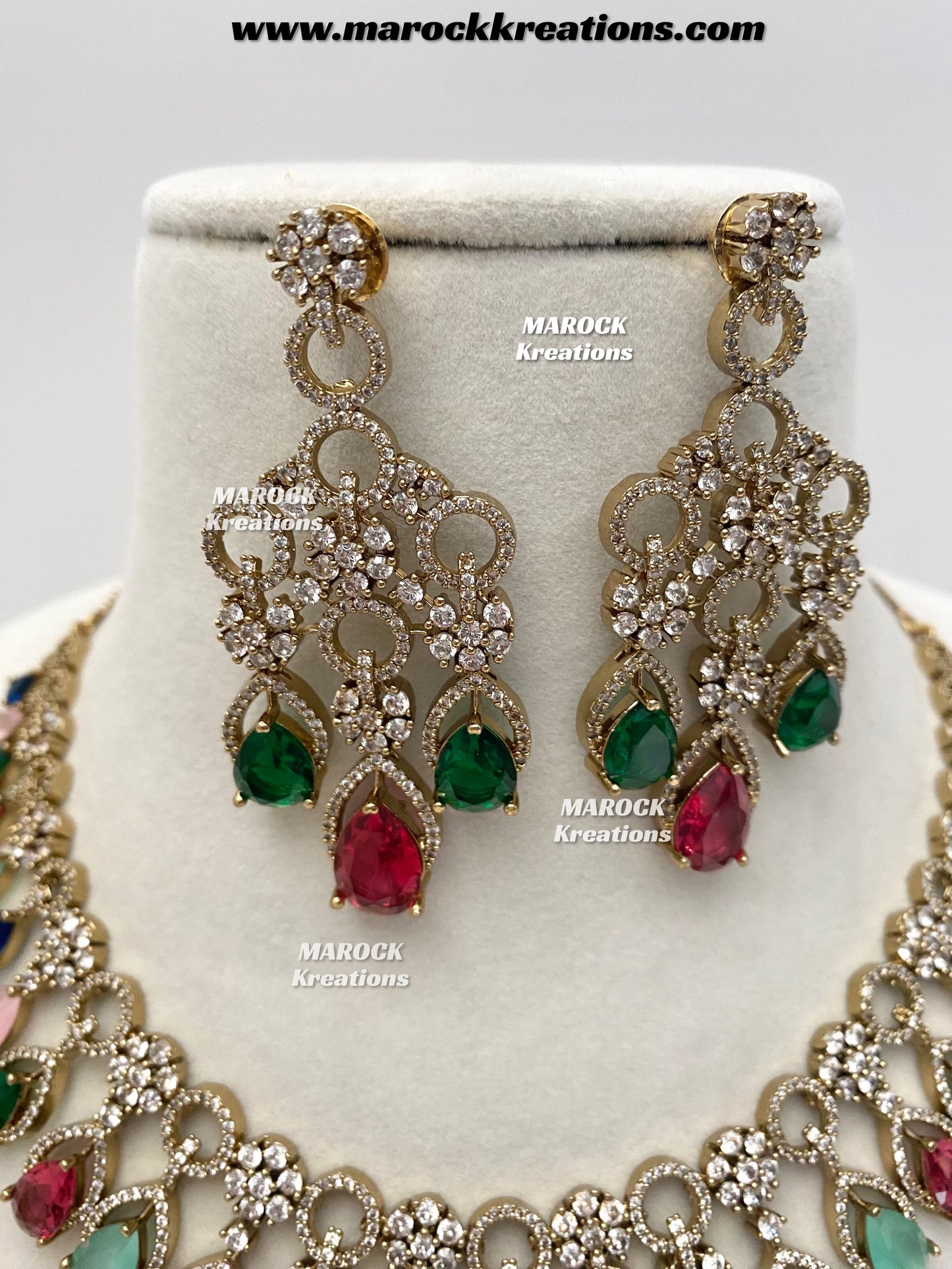 Anshika Antique Gold American Diamond Statement Necklace set