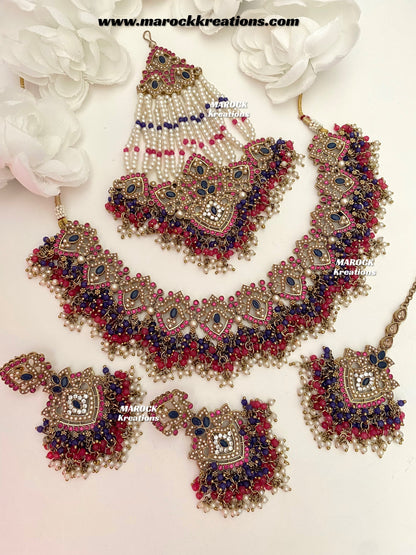 Aisha Antique Gold Pakistani Necklace set with Passa