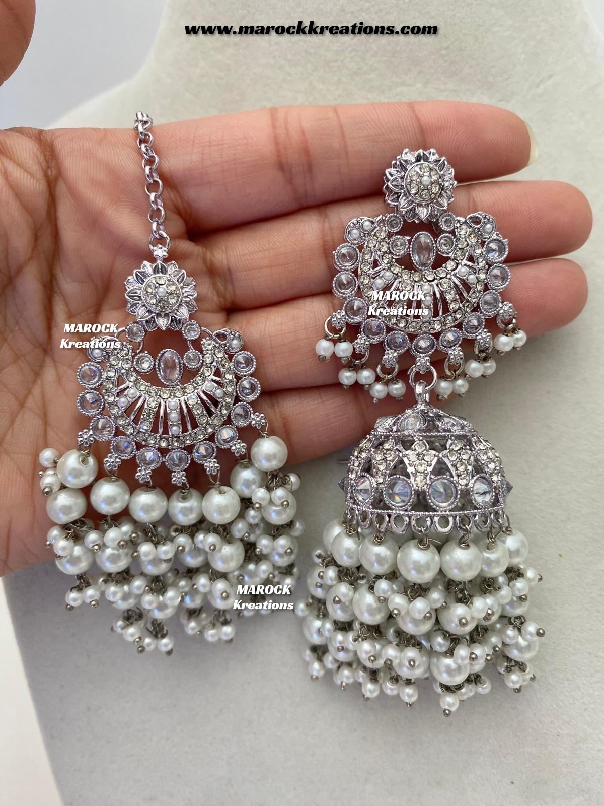 Silver Pakistani Polki choker/necklace set with Passa