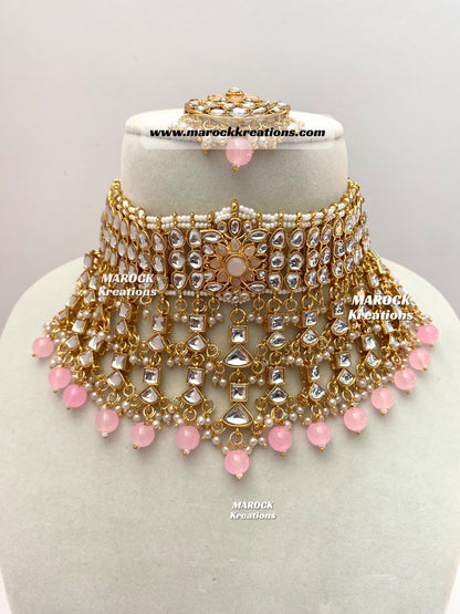 Statement Kundan Necklace set comes with Jhumki Earrings and Tikka