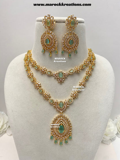 Farhat Golden American Diamond Necklace set