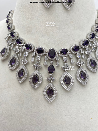 Samiha Silver American Diamond Necklace set