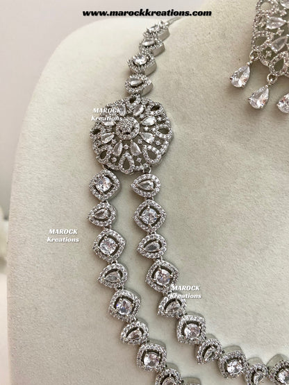 Shiba Silver American Diamond double layer Necklace set