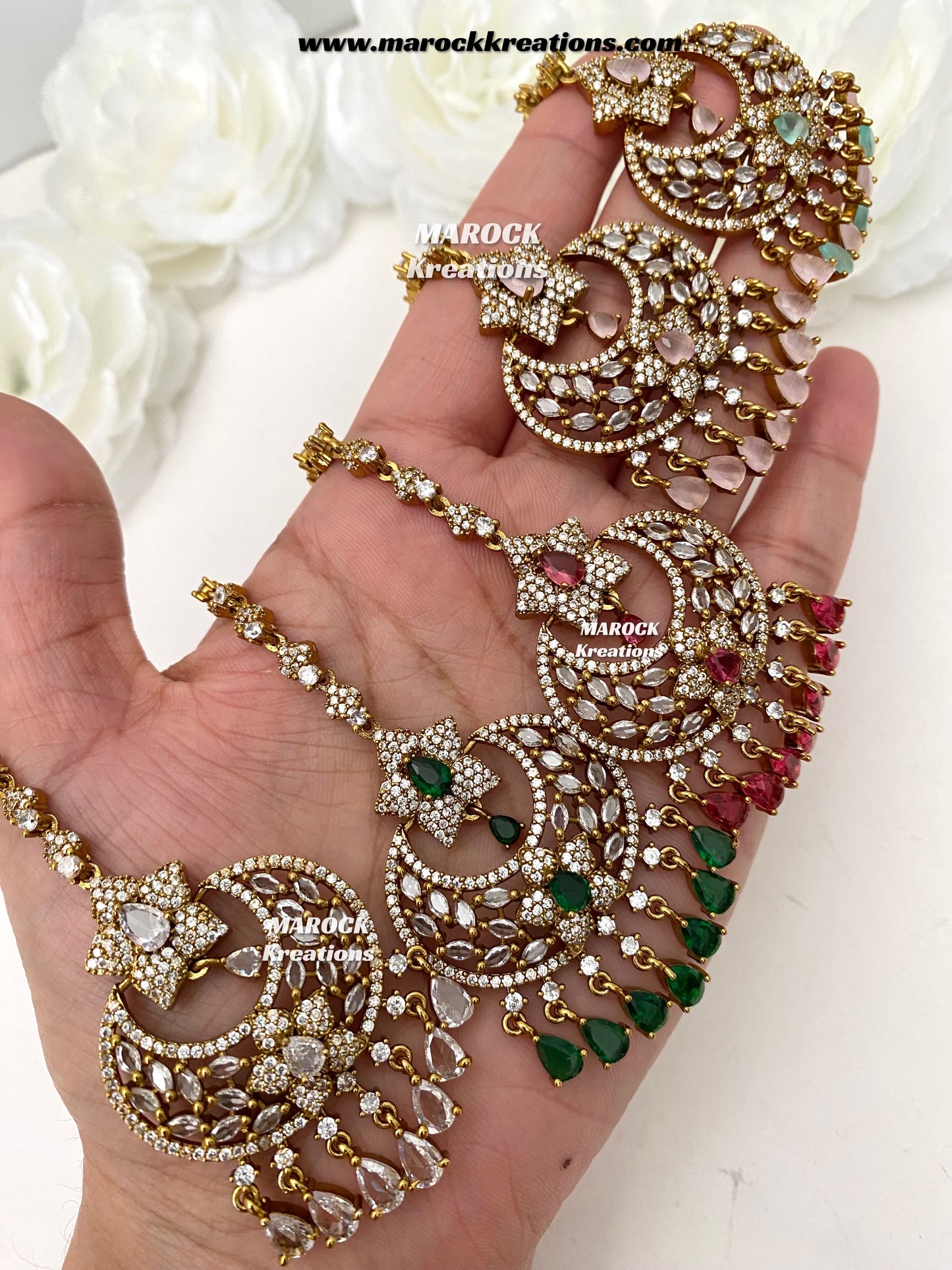 Antique Gold base American Diamond Tikka