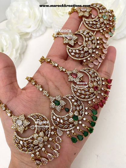 Antique Gold base American Diamond Tikka