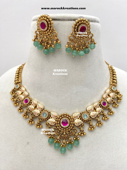 Mayuri Premium Quality Gold Plated Meenakari Rajwadi Necklace set