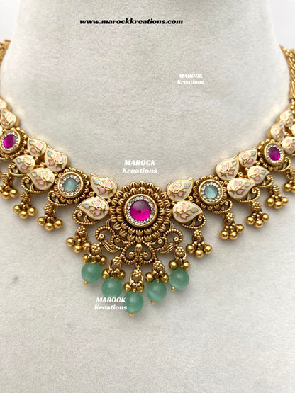 Mayuri Premium Quality Gold Plated Meenakari Rajwadi Necklace set