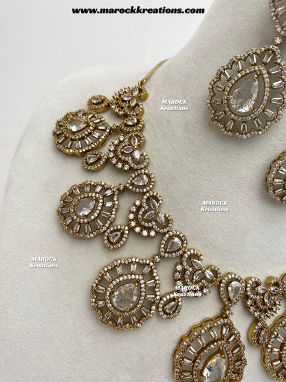 Tareena Antique Gold American Diamond Statement Necklace set