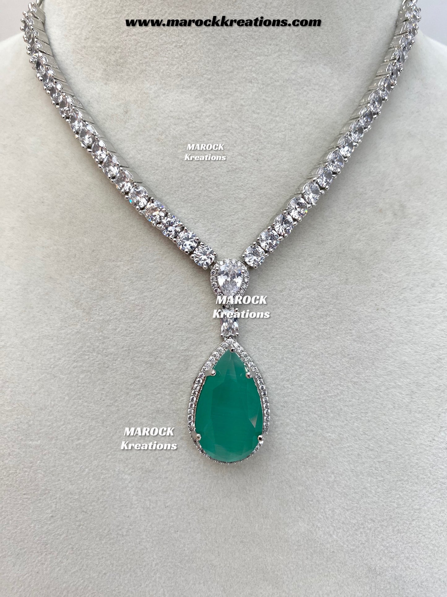Ambreen Silver American Diamond Necklace set